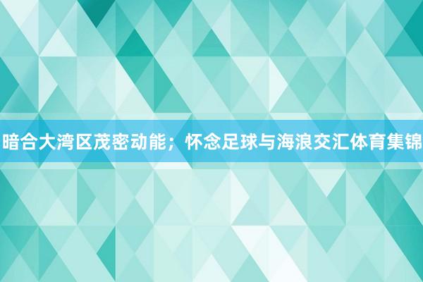 暗合大湾区茂密动能；怀念足球与海浪交汇体育集锦